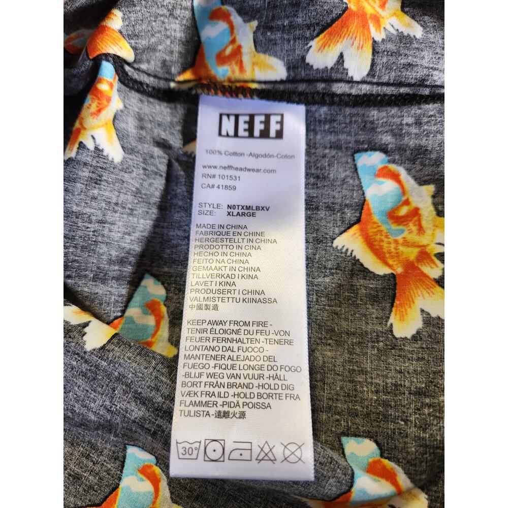 Neff Goldfish Koi Long Sleeve Button Down Black Shirt Men Extra Large NWT - Picture 8 of 8
